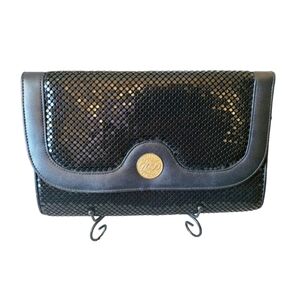 Whiting Davis Black Metal Mesh Clutch Crossbody Evening Bag Medium Sized